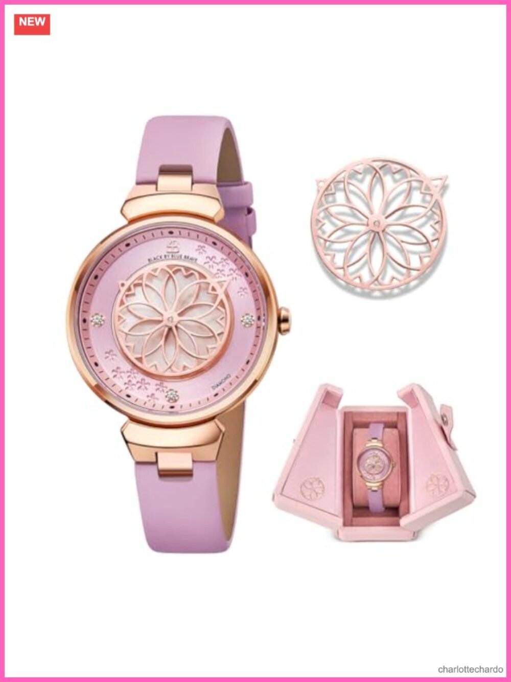 Sakura Petal Hands Watch Natural Diamonds Mother of Pearl Leather